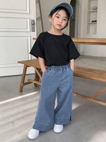 Dazy Kids Elastic Waist Pocket Flare Leg Casual Jeans For Young Girls - Blue - View 2