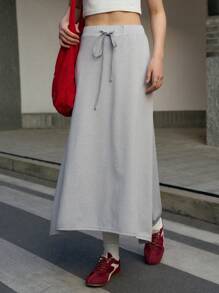 INAWLY Women Casual Solid Color Drawstring Waist Skirt, Autumn/Winter Fall Cloth For Women