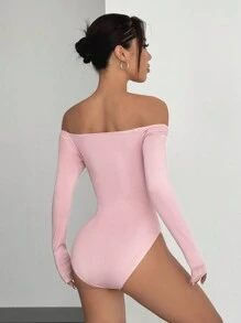 SHEIN EZwear Body rosa con hombros descubiertos para mujer