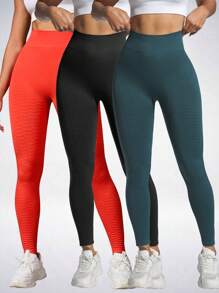 SHEIN Sports Simple Solid Color Sports Leggings, Fashion Casual Everyday Wear - Multicolor - View 2