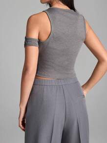 LYSMO Women's Solid Ribbed Knit Top With 2 In 1 Design, Fitted Style