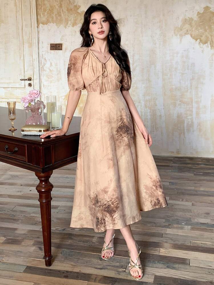 Women Tie-Dye Short Sleeve Midi Dress Sundress
