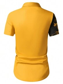 Manfinity Homme Men's Casual Retro Print Short Sleeve Button-Down Shirt (Abstract Floral Print) - Yellow - View 3