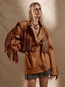 MUSERA 西部波西米亚风流苏夹克 - 棕色 - 查看 1
