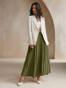 Anewsta Váy xếp ly thanh lịch màu trơn cho nữ Váy nữ - xanh quân đội - Xem 6