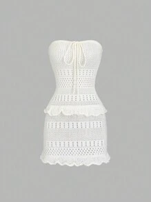 Sweetra Cute & Playful Tube Knitted A-Line Versatile And Slimming Sweater Dress, Suitable For Spring & Summer - White - View 1