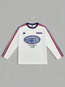 Gameset SHEIN Sport Loose Fit Casual Colorblock Stripe Slogan Print Sports T-Shirt - White - View 3