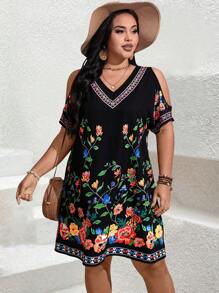 SHEIN Clasi Vestido bohemio de verano de talla grande con estampado retro - Negro - Ver 6