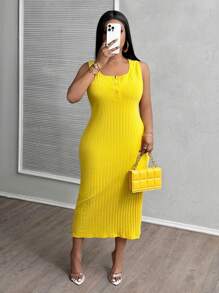 Slaydiva 2025 New Style  Butter Yellow All-Match Casual Sexy Minimalist Western Style Open Front Crisscross Racerback Dress, Suitable For Spring & Summer, Plus Size Women Western Wear