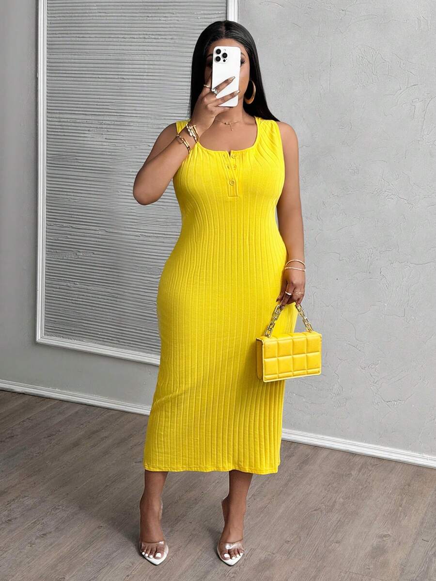 Slaydiva 2025 New Style  Butter Yellow All-Match Casual Sexy Minimalist Western Style Open Front Crisscross Racerback Dress, Suitable For Spring & Summer, Plus Size Women Western Wear