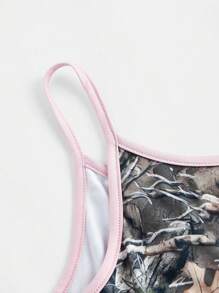 SHEIN Tween Girls Fall/Winter Back To School Fashionable And Versatile Vintage Tree Branch Camouflage Print Y2K Slim Fit Patchwork Color Block Camisole Tank Top - Multicolor - View 4