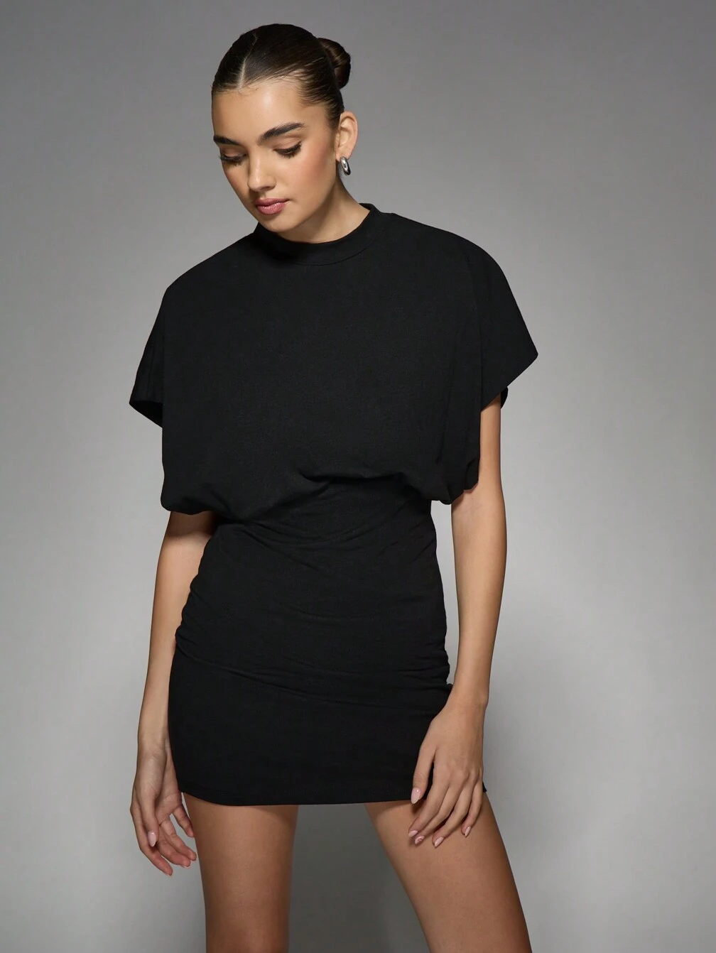 missguided black ruched dress MISSGUIDED Mesh Insert Ruched Bodycon Little Black Mini DressMISSGUIDED