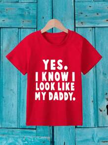 SHEIN 年轻男孩休闲舒适时尚简约口号图案短袖 T 恤，春夏