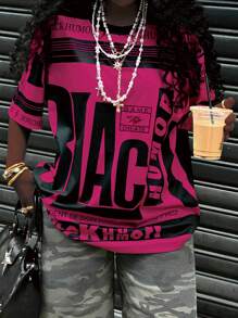 Rovax 女士字母印花圆领短袖休闲 T 恤图案 T 恤女式上衣 - 彩色 - 查看 3