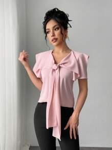 Chiquease 优雅高领蝴蝶结无袖上衣 - 粉色 - 查看 3