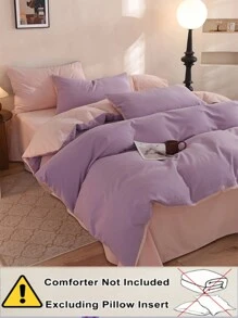 3 件套床上用品套装包括 1 个羽绒被套和 2 个枕套，紫色和粉色，超柔软，可机洗，宿舍/卧室使用
