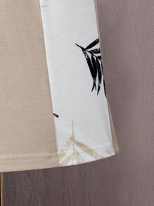 2pcs/Set Tween Boy' Casual Coconut Tree Print Round Neck Short Sleeve T-Shirt And Sports Shorts Set, Beach/Travel Holiday - Khaki - View 4