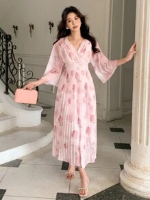 DAZY Women's Floral Print Pleated Midi Dress - Pink - View 4