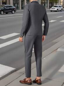 Manfinity Mode 2pcs Men's Solid Color Lapel Neck Long Sleeve Blazer And Pants Casual Suit Set - Grey - View 2