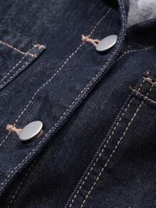 FRIFUL 女式短袖纽扣休闲牛仔衬衫裙太阳裙，返校服 - 藍色 - 查看 2