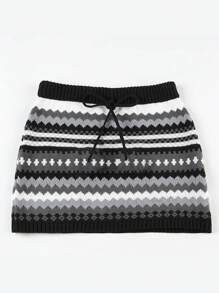 INAWLY 女士波浪条纹系腰短款针织毛衣裙 - 彩色 - 查看 6