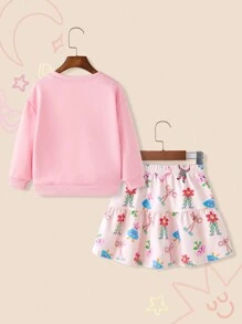 Bộ 2 món/Bộ áo dài tay cổ tròn và chân váy cho bé gái - Nhiều màu - Xem 2