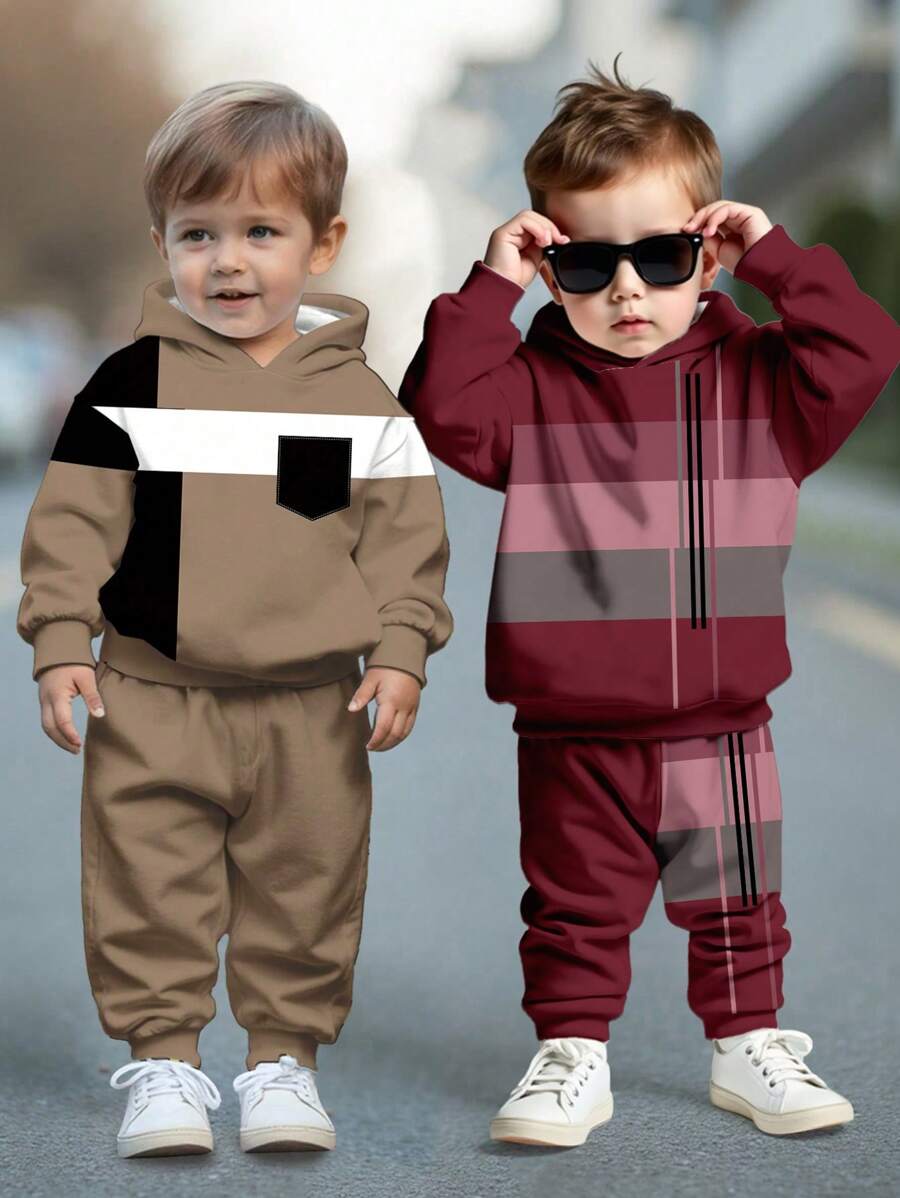SHEIN 2pcs/Set Baby Boy Casual Minimalist Loose Knit Soft Hoodie Sweatshirt And Pants Set - White - View 1