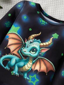 2pcs Young Boy Pajamas Snug Fit, Long Sleeve Top And Long Pants. Glow-In-The-Dark Unicorn Print, Soft And Comfortable Fabric, Simple Design Style For Easy Matching, Playful Design Makes Boys Stylish And Energetic At Home. Suitable For All Seasons (1 Set Sold Separately) - Black - View 7