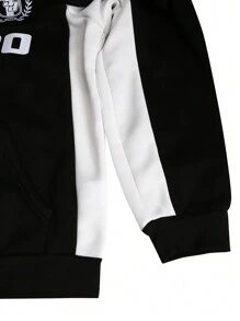 Manfinity EMRG Men Autumn Letter Print Raglan Sleeve Hooded Sweatshirt With Drawstring And Pocket - Black - View 6