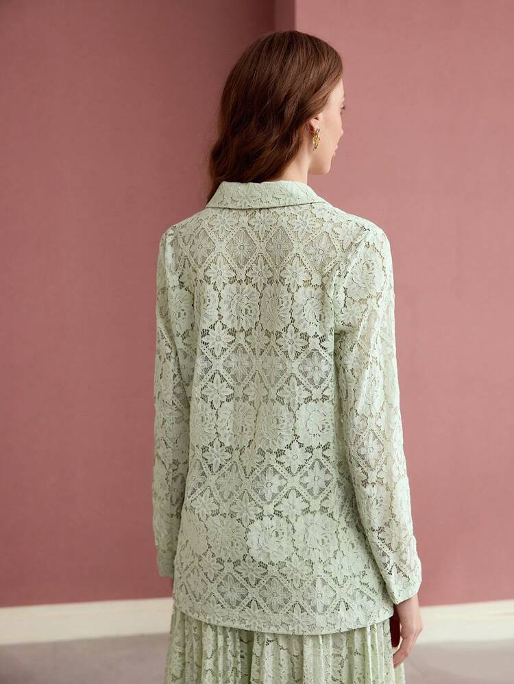 LACE SINGLE BUTTON STRUCTURED BLAZER, SPRING BLAZER