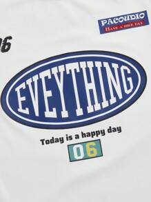 Gameset SHEIN Sport Loose Fit Casual Colorblock Stripe Slogan Print Sports T-Shirt - White - View 5