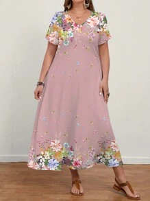 EMERY ROSE Đầm tay ngắn cổ chữ V tối giản thường ngày cỡ lớn cho nữ, phù hợp cho mùa hè - Nhiều màu - Xem 4