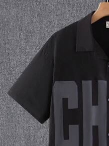 SHEIN Leap Crew 1 件青少年男孩春夏编织休闲短袖字母印花衬衫；春季服装；青少年男孩服装；青少年男孩夹克，春季开学 - 黑色 - 查看 6