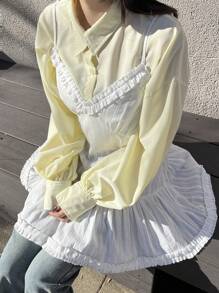 FRIFUL Women's White Spaghetti Strap Ruffle Hem Camisole Tank Top, Sweet Style, Spring/Summer Babydoll Top - White - View 3