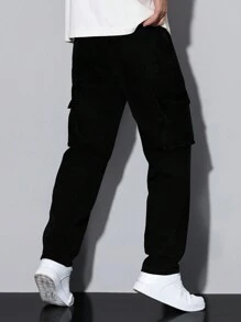 Manfinity Homme Men's Casual Versatile Solid Color Cargo Jeans - Black - View 2
