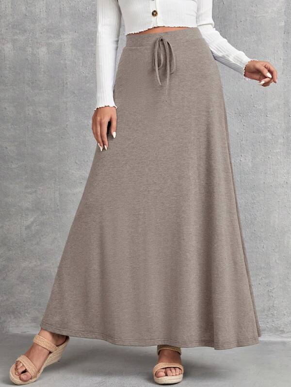 EMERY ROSE Women Solid Color Tie-Waist Long Casual Skirt