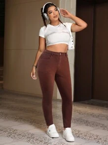 SHEIN EZwear Jeans de talla grande de unicolor simple, casuales para uso diario