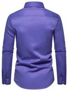 Manfinity Mode Solid Color Casual Long Sleeve Shirt, Minimalist & Chic For Daily Wear - Purple - View 2
