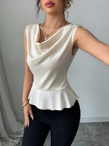 Elenzga 女式无袖低胸收腰拉链衬衫，春夏