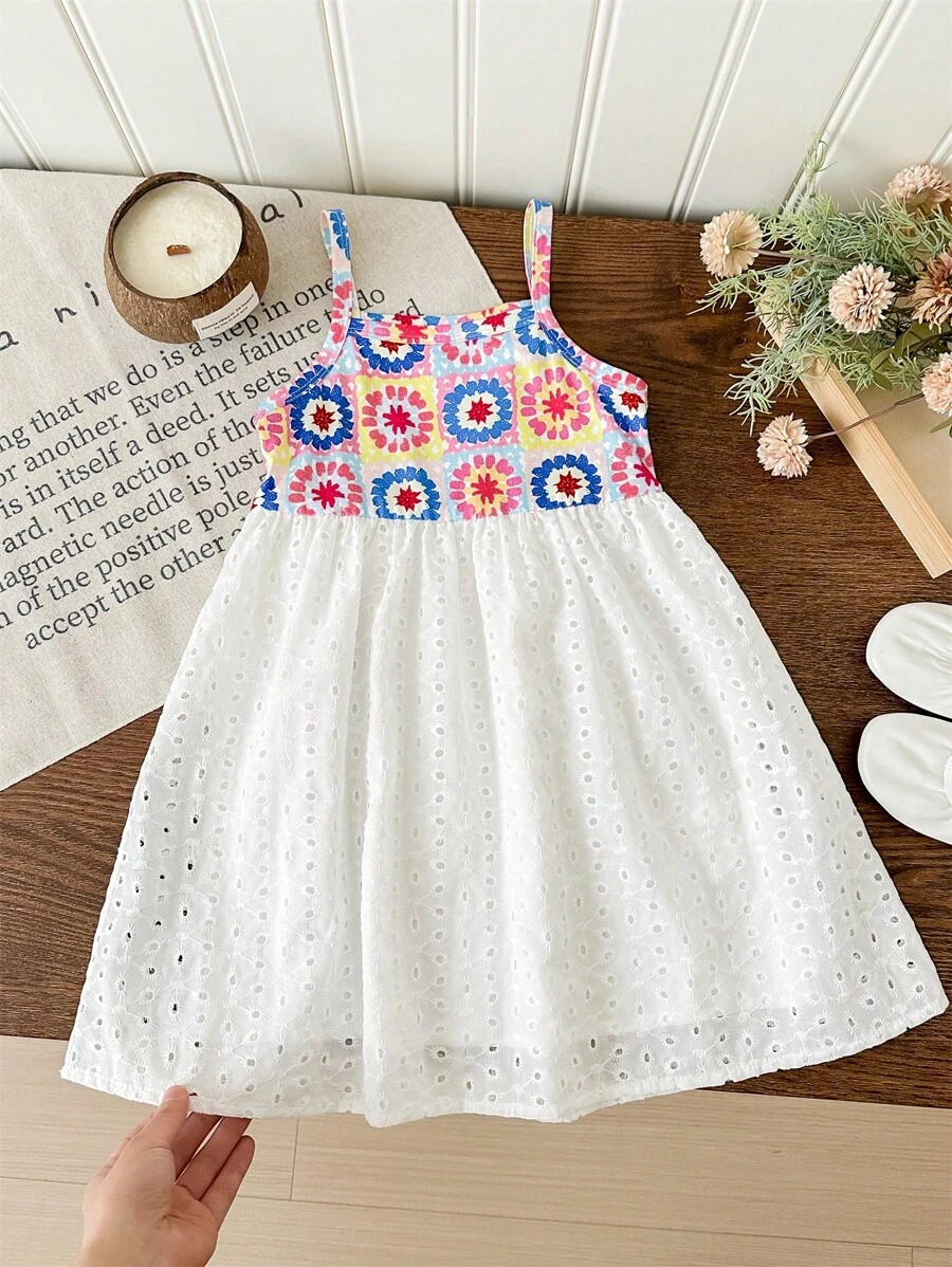 LMoss Kids LMoss 少女碎花拼布梭织紧身背心连衣裙 - 紅色 - 查看 1