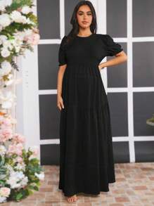 Loomaby Vestido de maternidad de manga corta, unicolor, casual y elegante para el uso diario - Negro - Ver 4