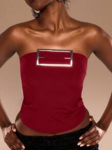 MUSERA Buckle Bandeau TopSexy Vacation Summer Ibiza Fall, Autum, Winter, - Burgundy - View 5