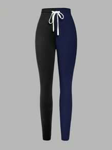 Slaydiva Autumn Casual Simple Hooded Zippered Black And Gray Coat Tops Slim Fit Color Matching Trousers Women's Two-Piece Set-H