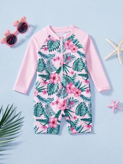 SHEIN Bañador de una pieza con estampado tropical para bebé niña