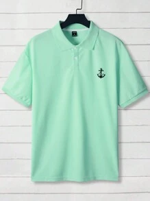 Manfinity Mode 男士韩版主播印花短袖休闲 Polo 衫 - 薄荷綠 - 查看 5