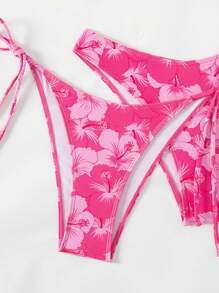 Swim Mod 3pcs Springbreak Plant Print Detachable Padded Triangle Bikini Set