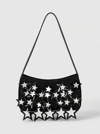 Goth Black Metal Material Five-Pointed Star Gothic Style Women Shoulder Bag