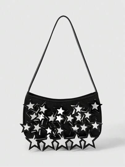 Goth حقيبة كتف نسائية من المعدن الأسود بطراز جوتيك نجمي، مناسبة لمناسبة هالوين