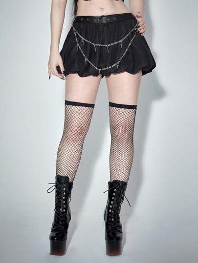 Grunge Punk Sexy Metal Chain Floral Pleated Super Mini Skirt (With Belt) Valentine's Day Skirt