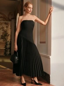 Anewsta Elaire Women Elegant Camisole Ruffle Patchwork Dress, Old Money, Modest Clothing - Black - View 3